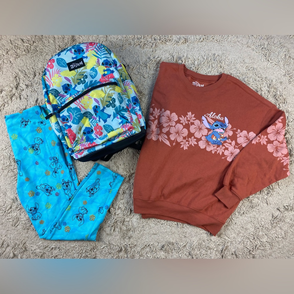 Disney Stitch Aloha Floral Sweatshirt Stitch Tropical Backpack Stitch Leggings M